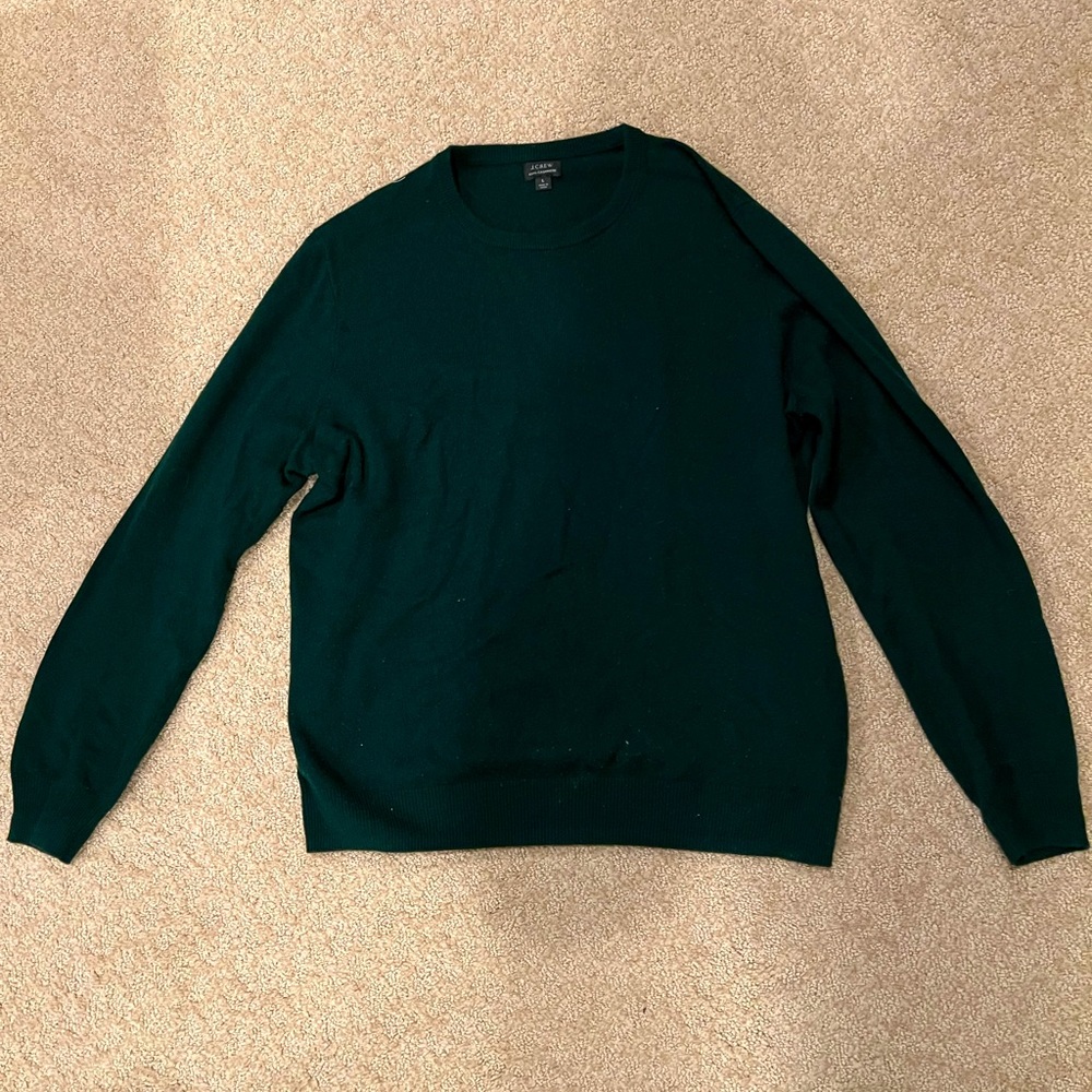 J Crew Green Cashmere Sweater Size Large 100% Merino Wool